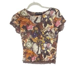 Almost Famous Renaissance-inspired print Mesh Cropped Short Sleeves Y2K Size M